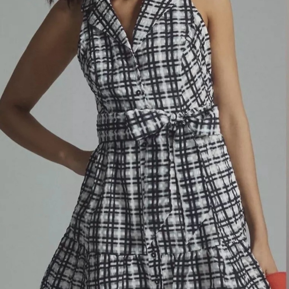 Maeve Black/White Collared Shirt Dress With Tie Size 12 - Picture 3 of 6